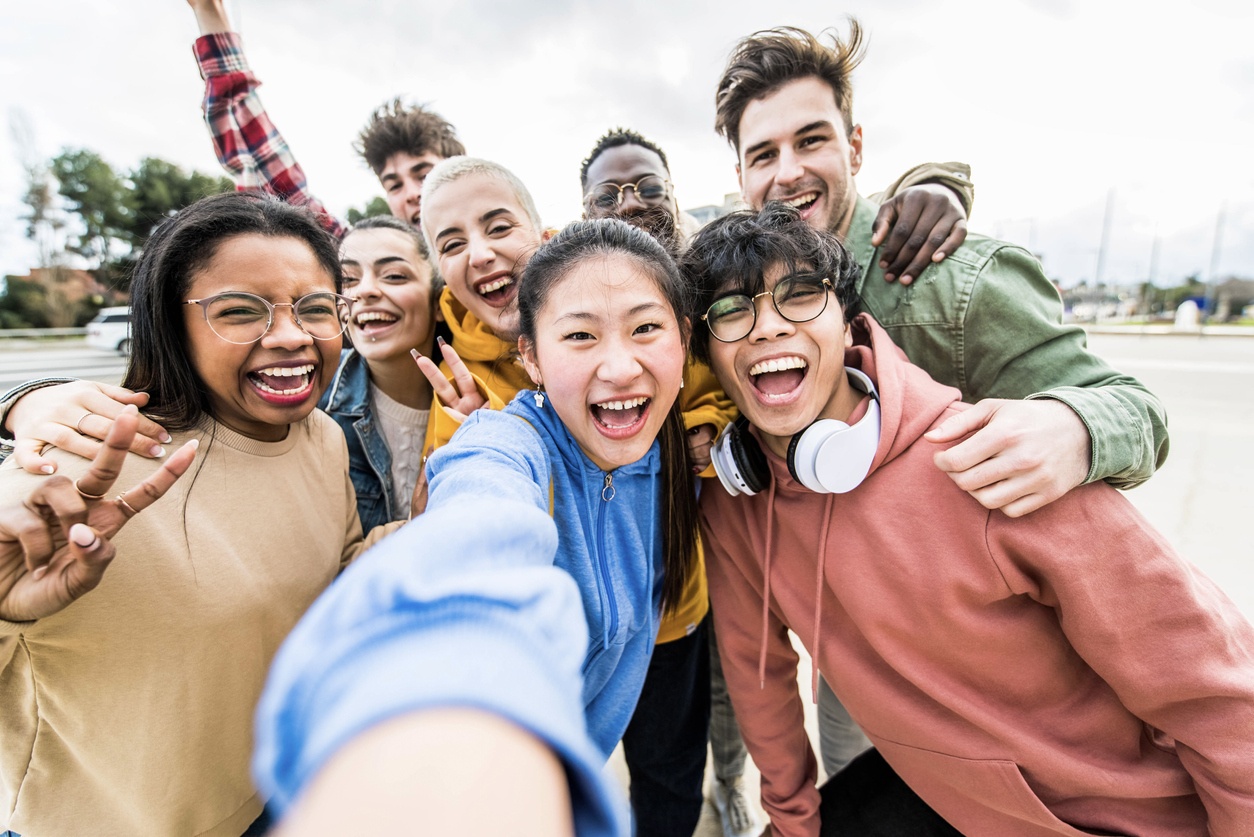 Selfie of group of young people