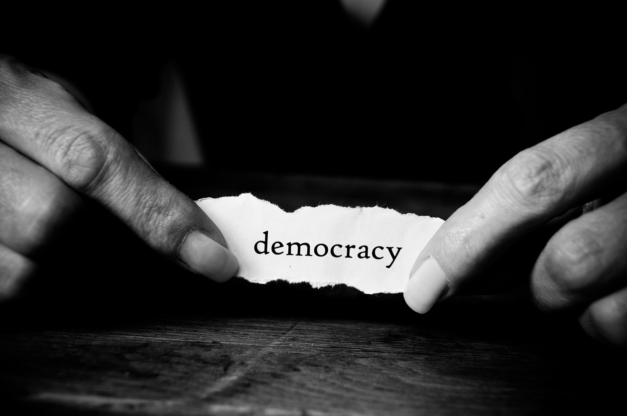 Democracy typed on piece of paper